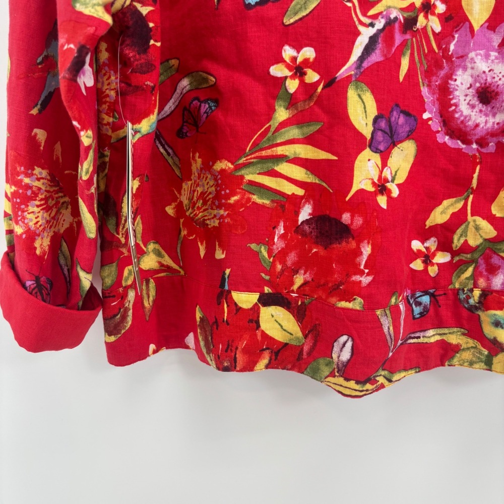 NWT Peck & Peck Reversible 100% Linen Jacket Red Floral Tropical Size L Boxy - Picture 6 of 11